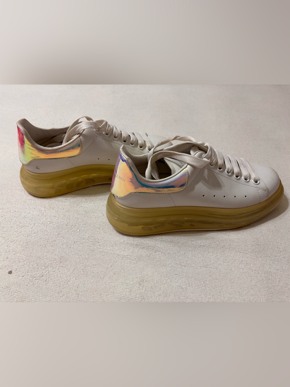 Alexander McQueen Oversized Platform White Sneakers w Iridescent Clear Sole 38.5